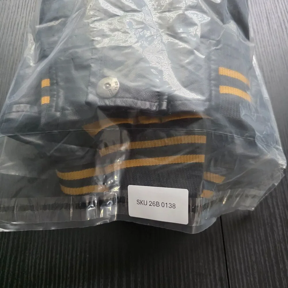 Vintage Style Faux Leather Varsity Jacket Yellow Black Bomber